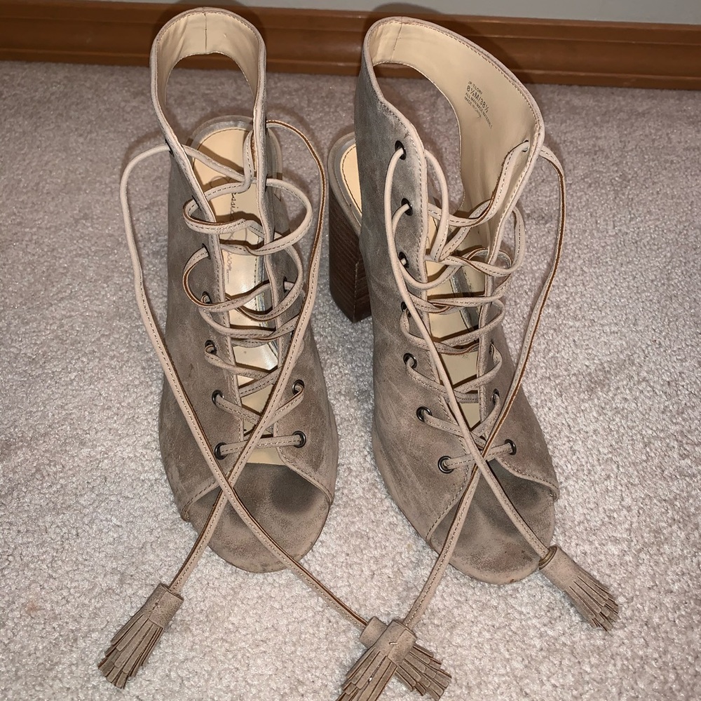 Nude lace up heels